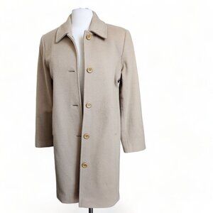 LL Bean Pea Coat Wool Blend Lined Thinsulate‎ Tan Beige Womens size 12 Large